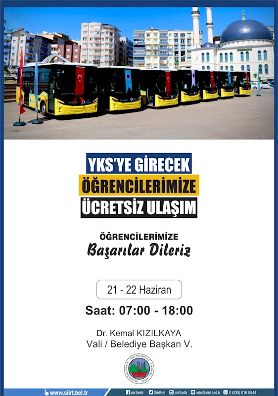 YKS’YE GİRECEK ÖĞRENCİLERE ÜCRETSİZ ULAŞIM DESTEĞİ
