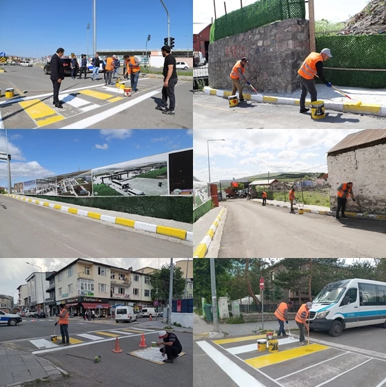BELEDİYE EKİPLERİ’NDEN YAYA GEÇİTLERİ VE BORDÜR TAŞLARINI BOYAMA ÇALIŞMASI