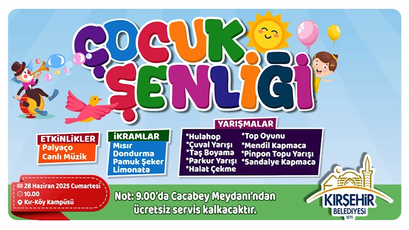 KIRŞEHİR BELEDİYESİ “ÇOCUK ŞENLİĞİ” CUMARTESİ GÜNÜ KIR-KÖY’DE
