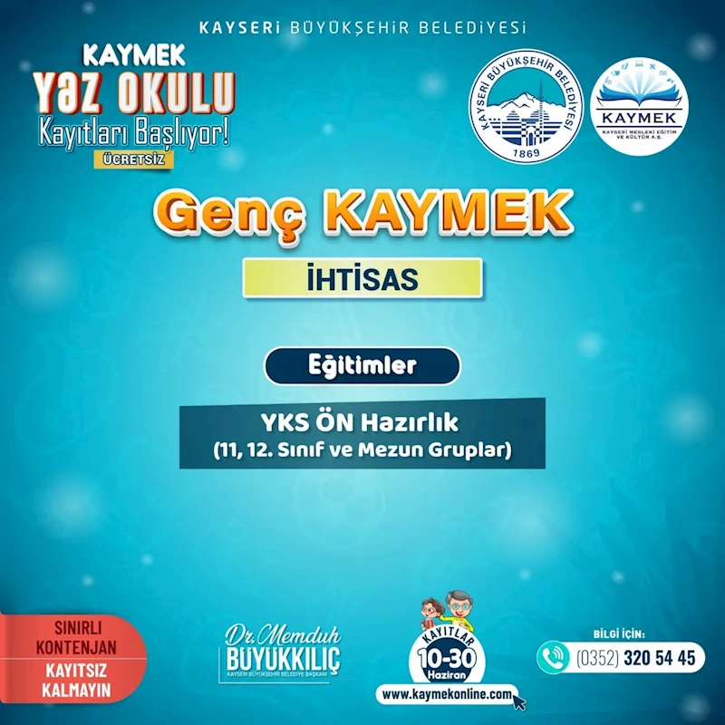 Kayseri Büyükşehir, KAYMEK Yaz Kursları İçin Kayıtları Başlatıyor