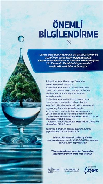 Çeşme Belediyesi’nden su tasarrufu tedbirleri