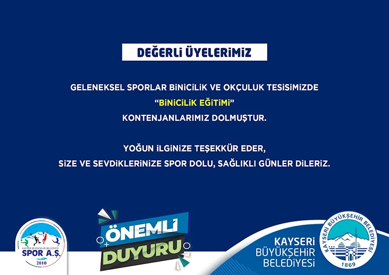 Büyükşehir Spor A.Ş.’nin Binicilik Eğitimlerine Büyük İlgi