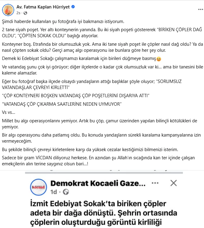 FATMA BAŞKAN’DAN “ÇÖP” MANŞETLERİNE TEPKİ