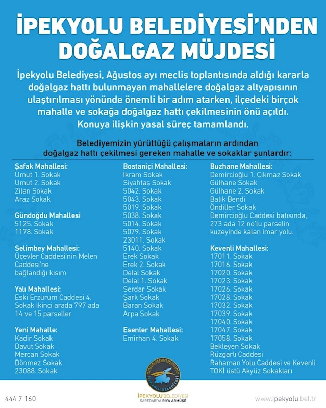 İpekyolu Belediyesi’nden Doğalgaz Müjdesi