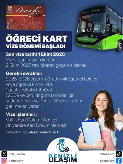 Denizli Öğrenci Kartı vize işlemleri başladı