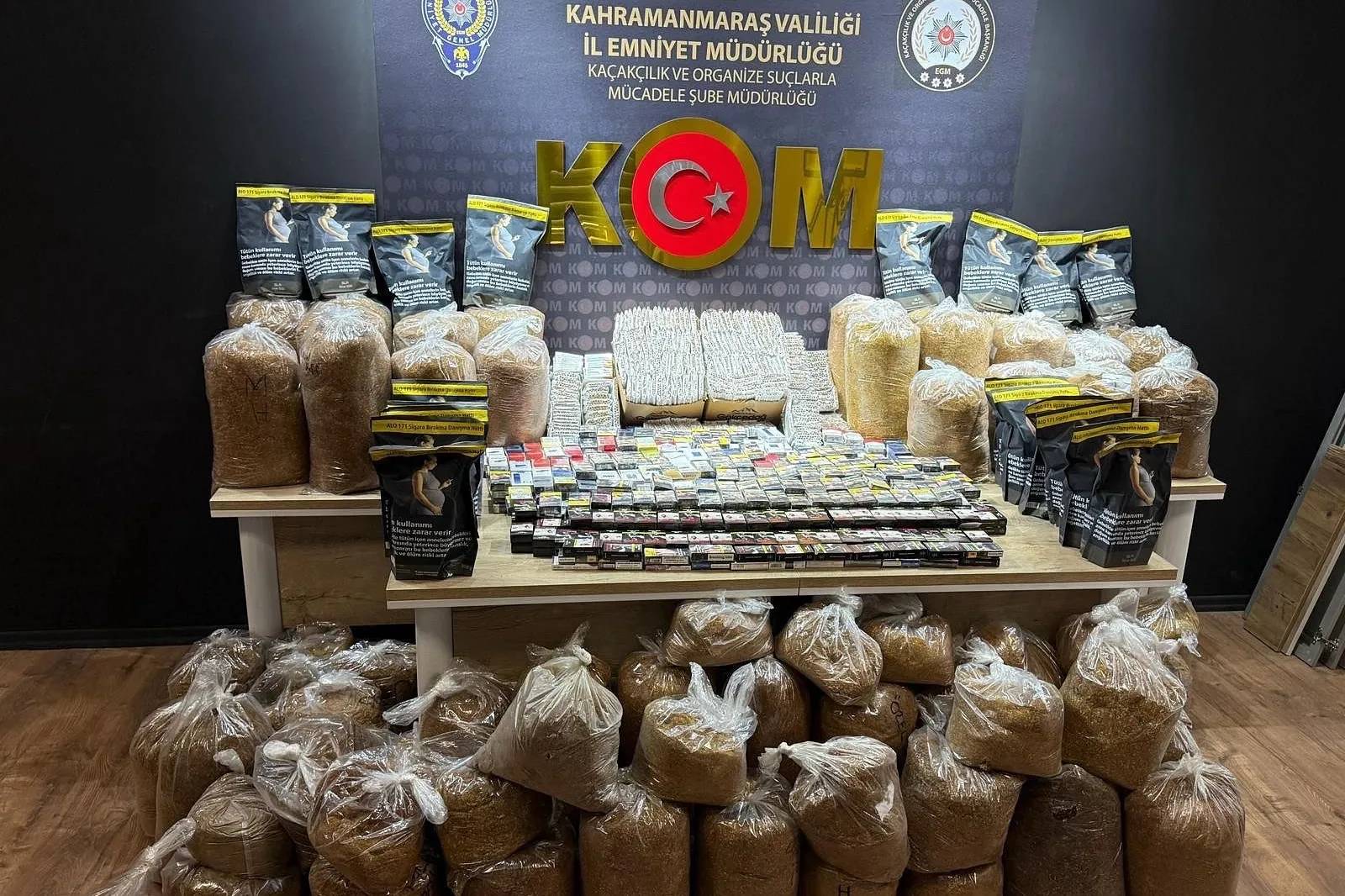 Kahramanmaraş’ta kaçakçılık operasyonu: 1.400 paket sigara ve 280 kilo tütün ele geçirildi