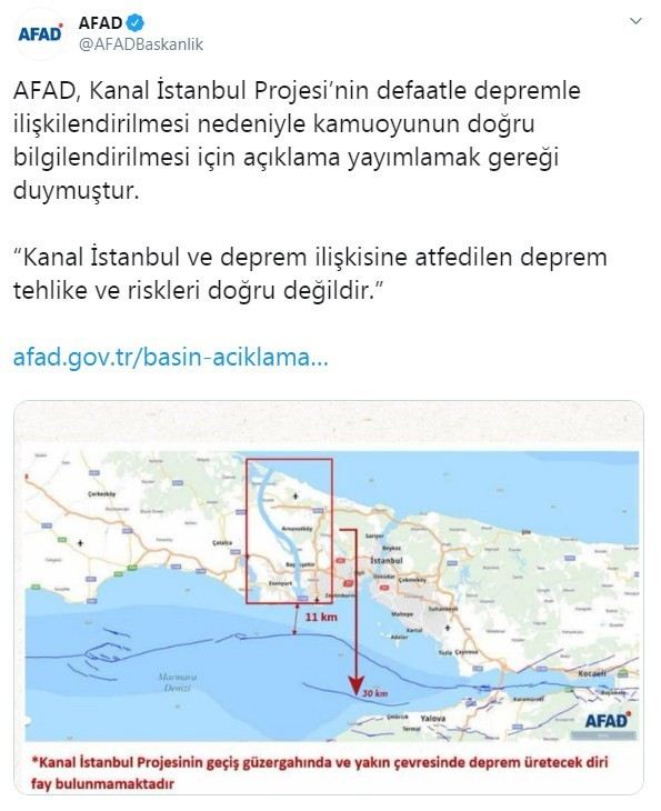 Afad: ?Kanal İstanbul Ve Deprem İlişkisine Atfedilen Deprem Tehlike Ve Riskleri Doğru Değildir?