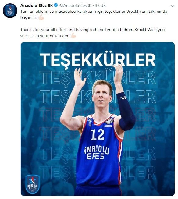 Anadolu Efes, Brock Motuma Teşekkür Etti