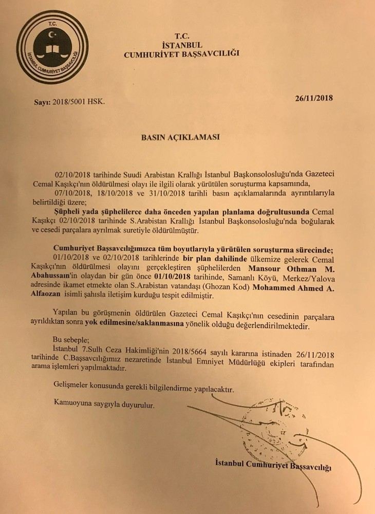 Başsavcılıktan Yalovadaki ?Cemal Kaşıkçı Aramasına Açıklama