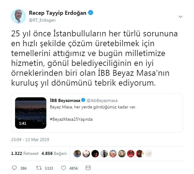 Cumhurbaşkanı Erdoğan İbb Beyaz Masanın 25. Yılını Kutladı