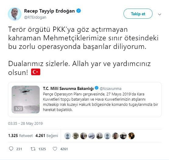 Cumhurbaşkanı Erdoğandan Pençe Harekatı Mesajı