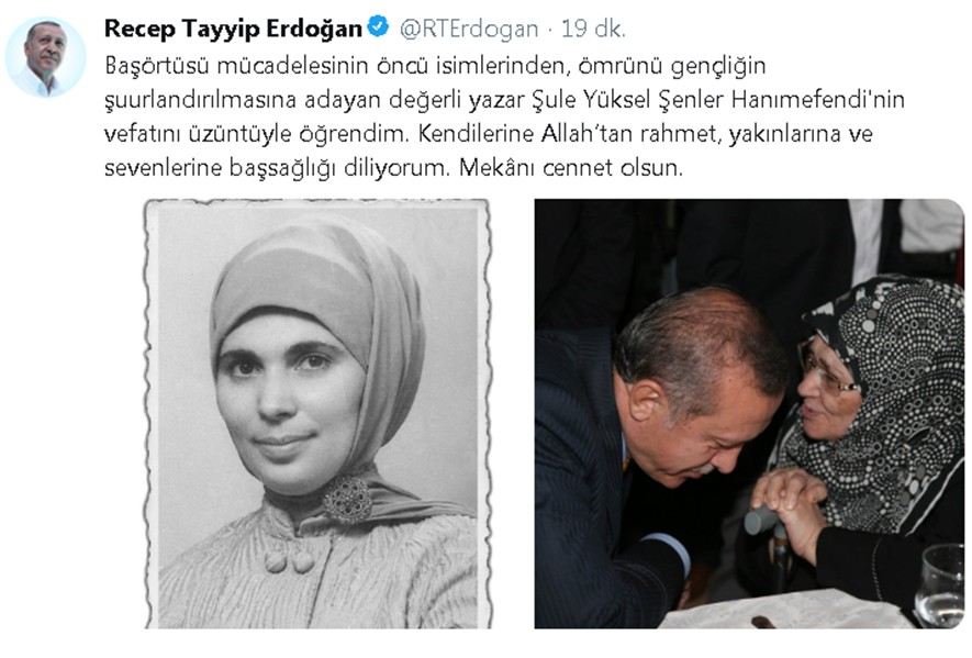 Cumhurbaşkanı Erdoğandan Şule Yüksel Şenler İçin Taziye Mesajı