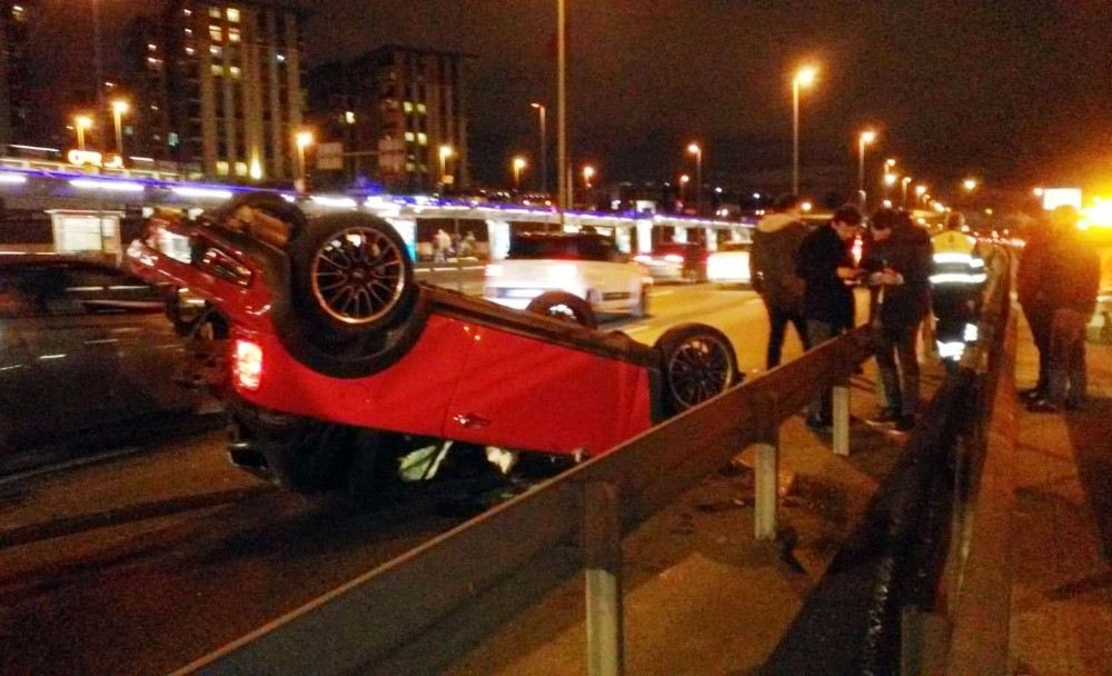 E-5Te Otomobil Takla Attı: 1 Yaralı