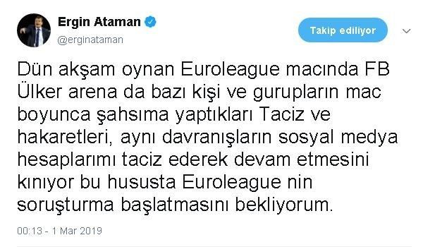 Ergin Atamandan Euroleaguee Fenerbahçe Çağrısı