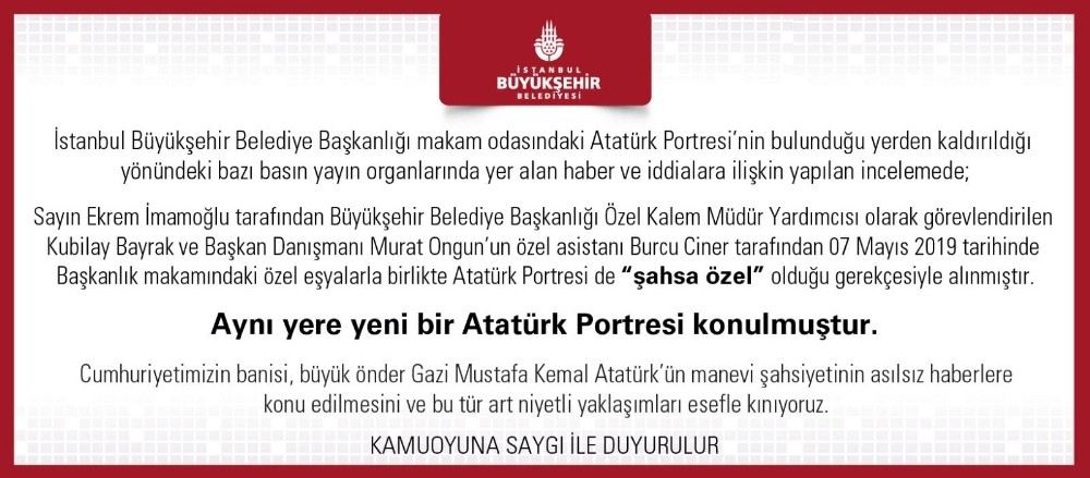 İbbden Atatürk Portresi Ve T.c. Açıklaması