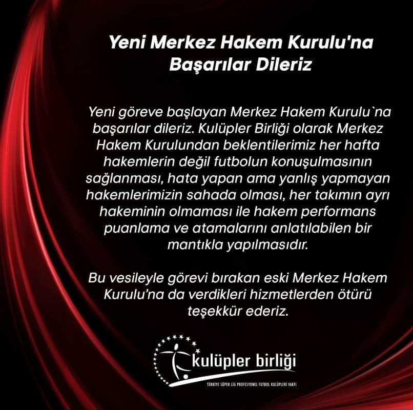 Kulüpler Birliğinden Yeni Mhkya Başarı Dileği