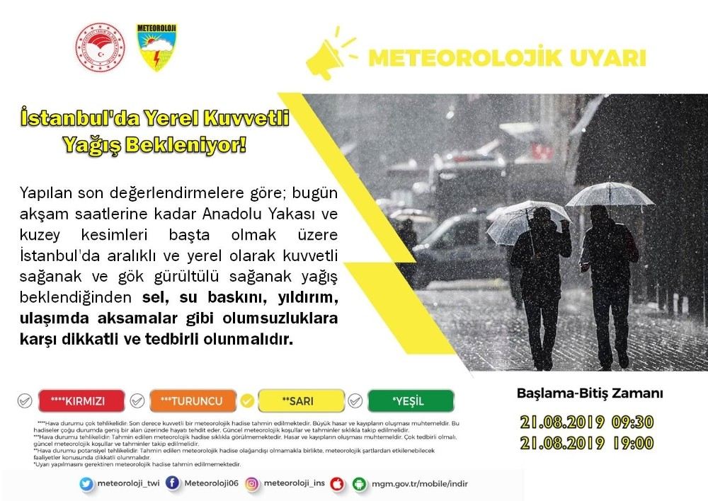 Meteorolojiden İstanbul İçin Şiddetli Yağış Uyarısı