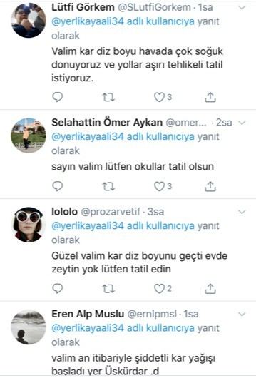 Öğrencilerden Ali Yerlikayaya Kar Tatili Mesajları