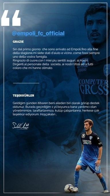 Salih Uçan, Empoliye Veda Etti