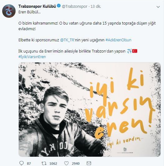 Trabzonspordan Eren Bülbül Paylaşımı