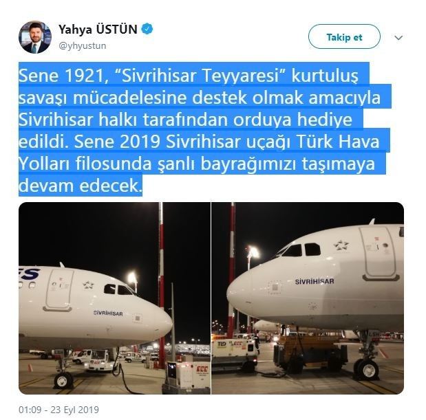 Türk Hava Yolları Yeni Uçağına Sivrihisar Adını Verdi